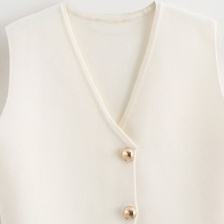 Gilet Femme en Maille – Cardigan Sans Manches Boutonné