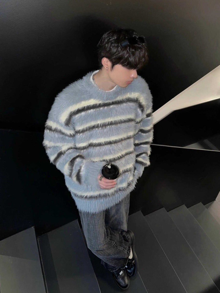 Pull Homme en Maille – Coupe Large à Rayures Modernes