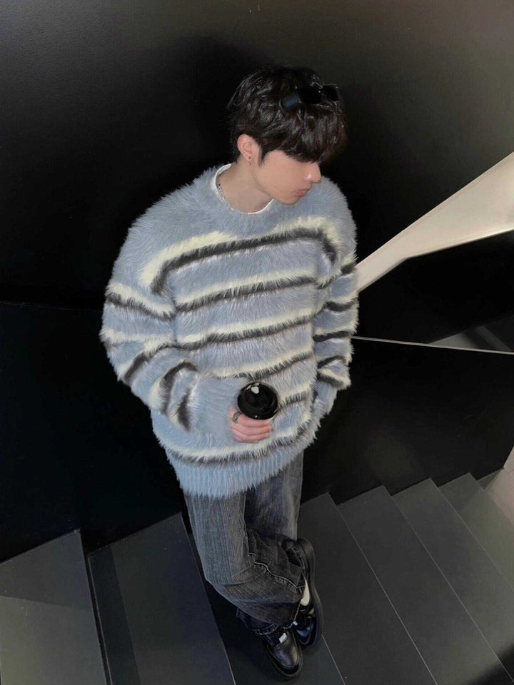Pull Homme en Maille – Coupe Large à Rayures Modernes