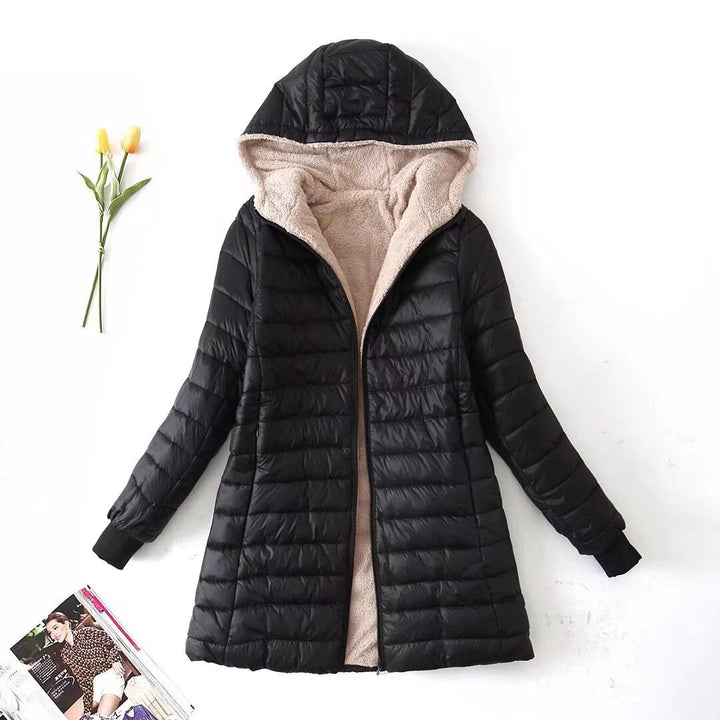 Veste Femme Matelassée Coton – Capuche Doublée Polaire Mi-Longue