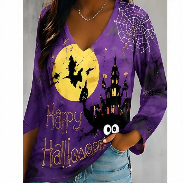 Dámská mikina s kapucí a kulatým výstřihem - umělecký halloweenský potisk