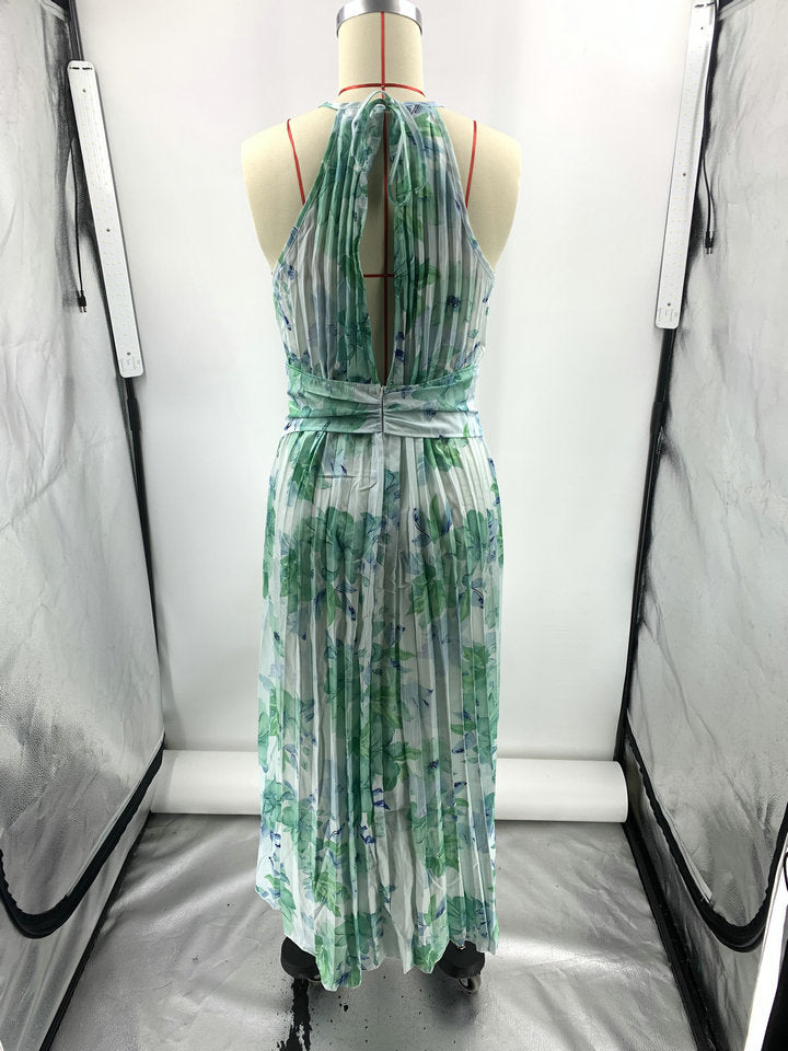Robe Femme à Col Halter Imprimée – Sans Manches à Encolure V Évasée