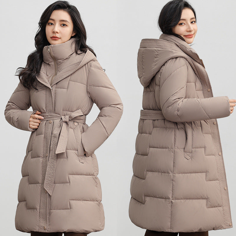 Manteau Femme à Capuche Ceinturé – Puffer Longueur Mi-longue