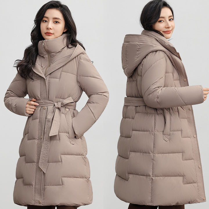 Manteau Femme à Capuche Ceinturé – Puffer Longueur Mi-longue