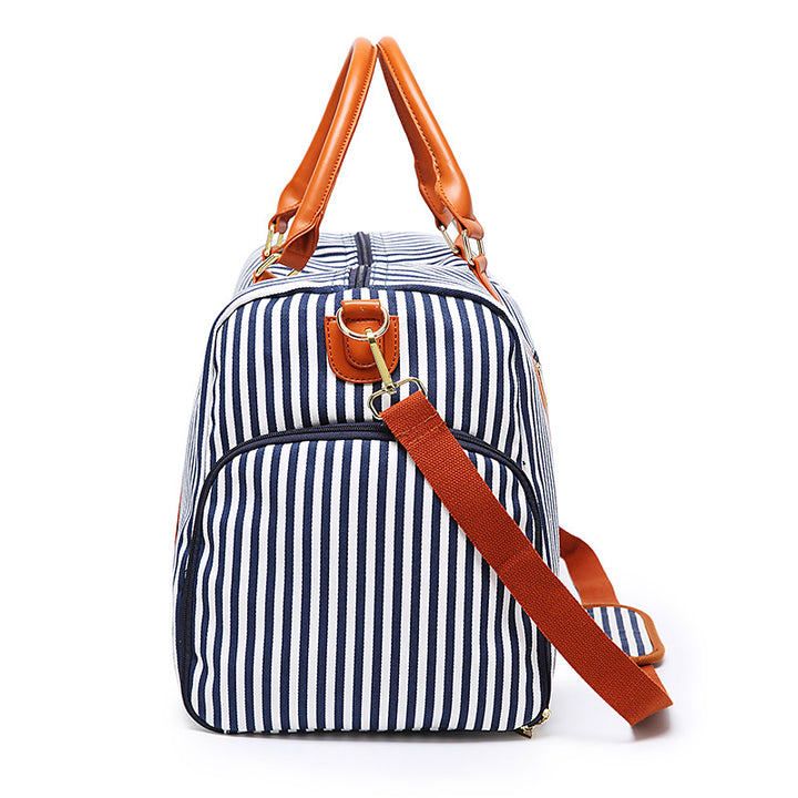 Striped Canvas Tote Bag for Women – Large Capacity with Contrasting Detail