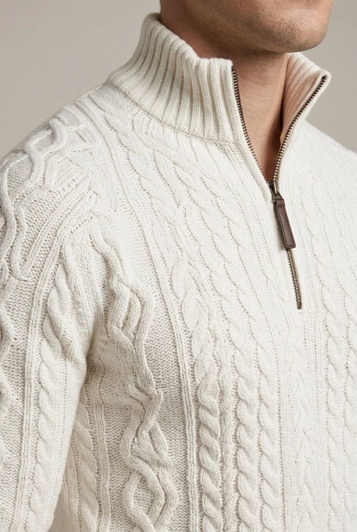Pull Homme à Col Zippé – Tricot Torsadé Épais