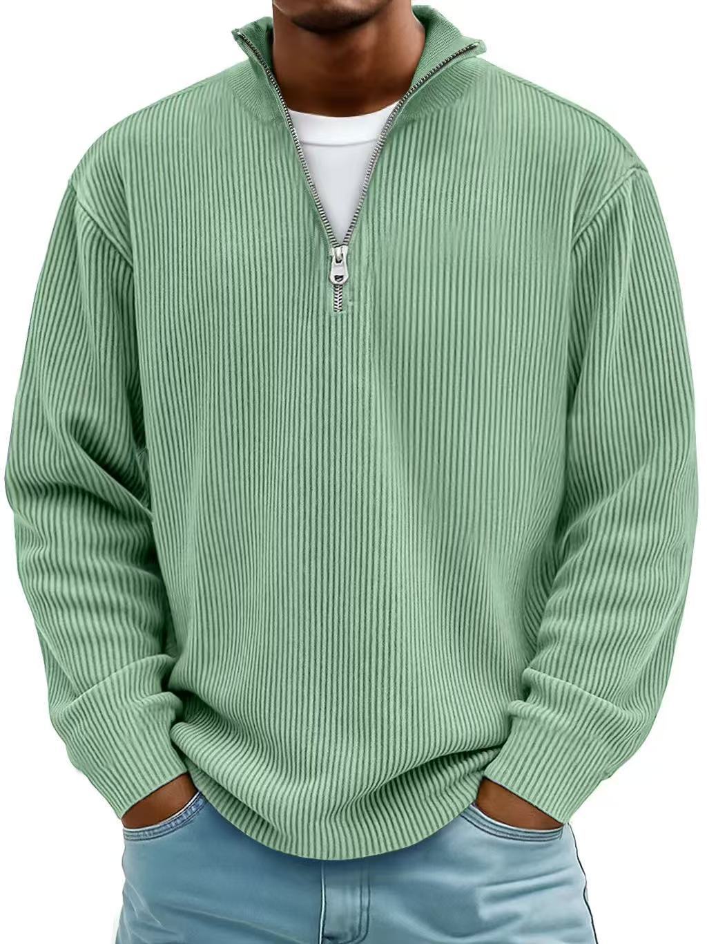 Herren-Pullover mit Stehkragen und Reißverschluss – gerippte Strickwaren, vielseitiger Look