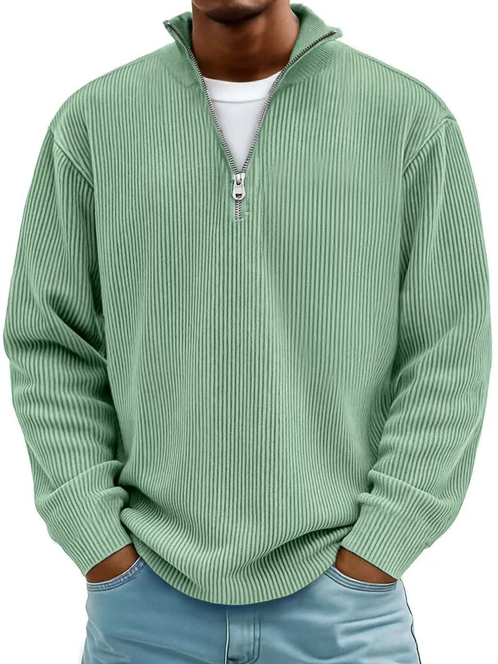 Herren-Pullover mit Stehkragen und Reißverschluss – gerippte Strickwaren, vielseitiger Look
