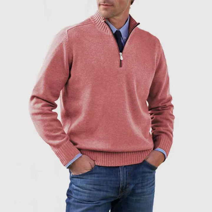 Herren-Pullover mit Reißverschluss und Stehkragen – Klassische Passform aus weichem Strick