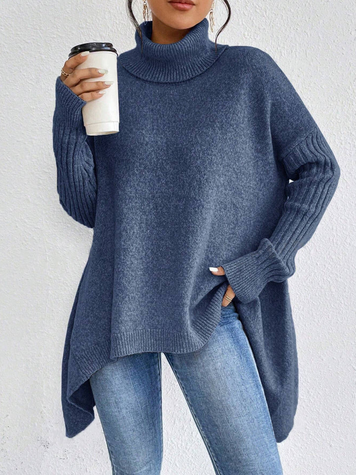 Sweater til dame med høj krave – blød strik med afslappet pasform