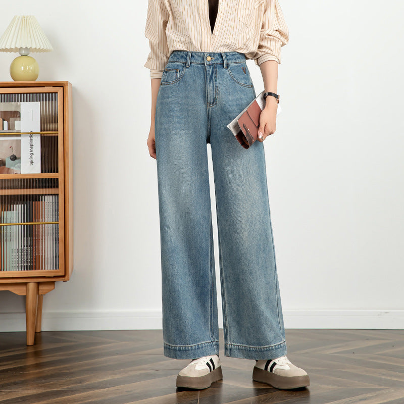 Vide jeans til damer med høj Størrelse – Cropped snit med broderet detalje