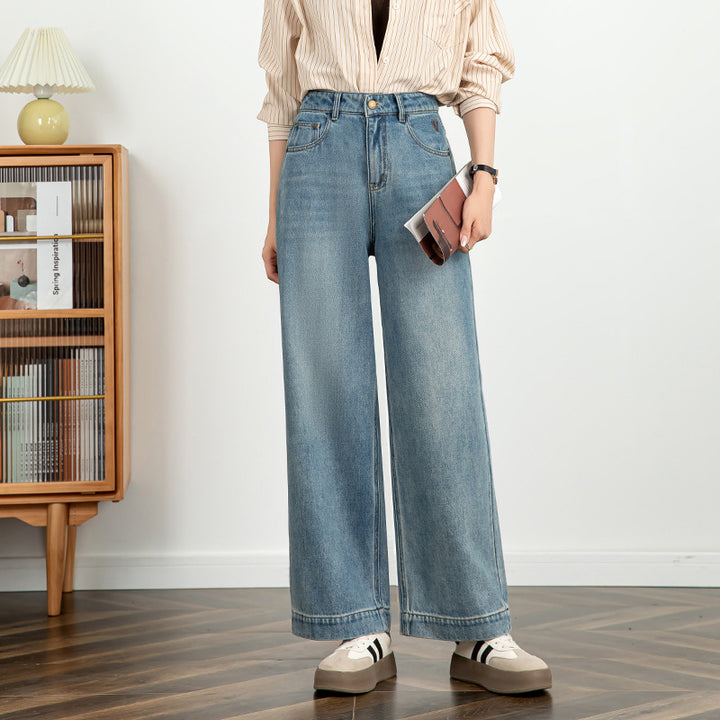 Vide jeans til damer med høj Størrelse – Cropped snit med broderet detalje