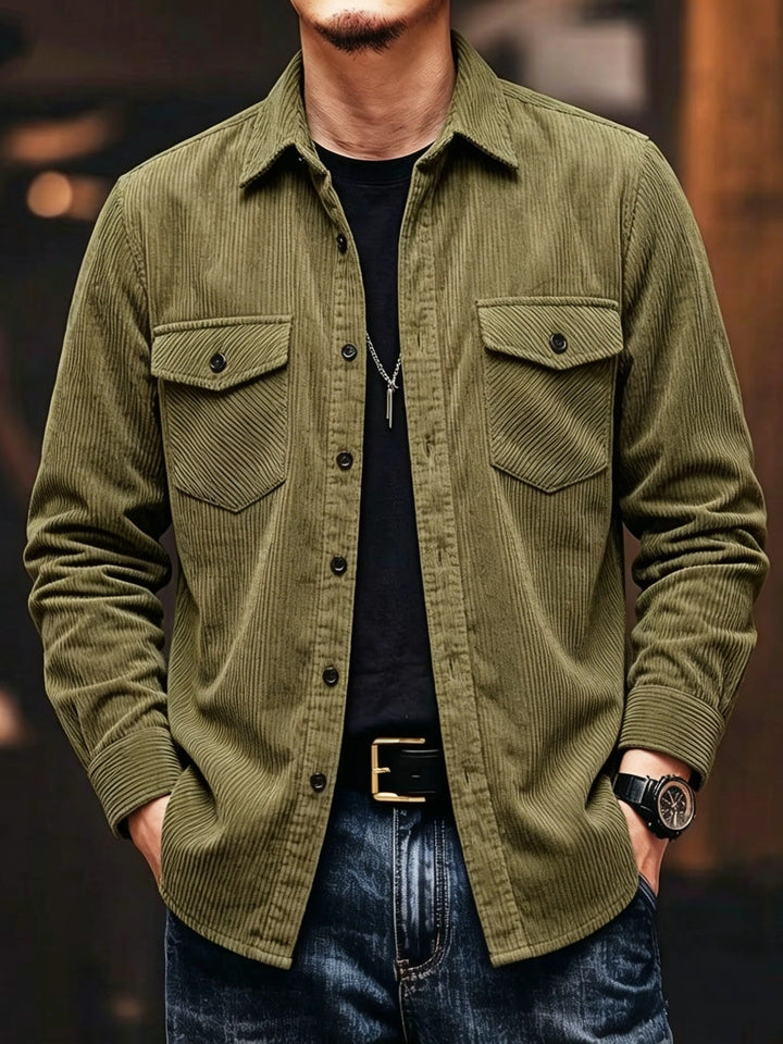 Veste Homme Effet Velours Côtelé – Coupe Ajustée à Col Revers