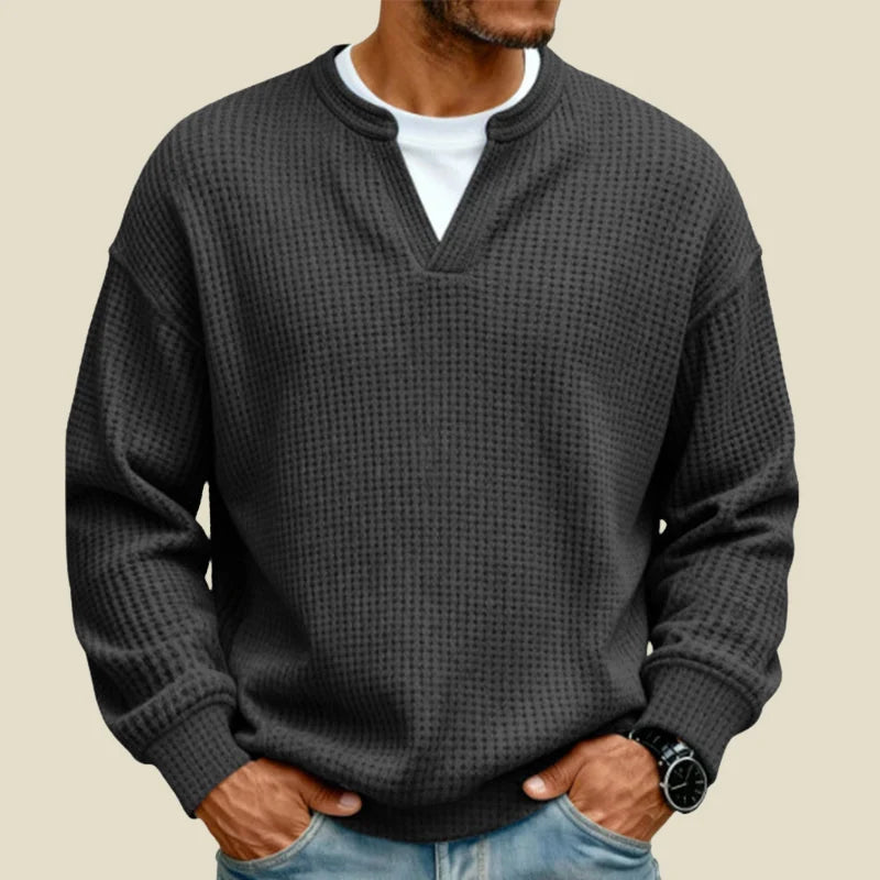 Sweatshirt Homme Maille Gaufrée – Coupe Décontractée Col V