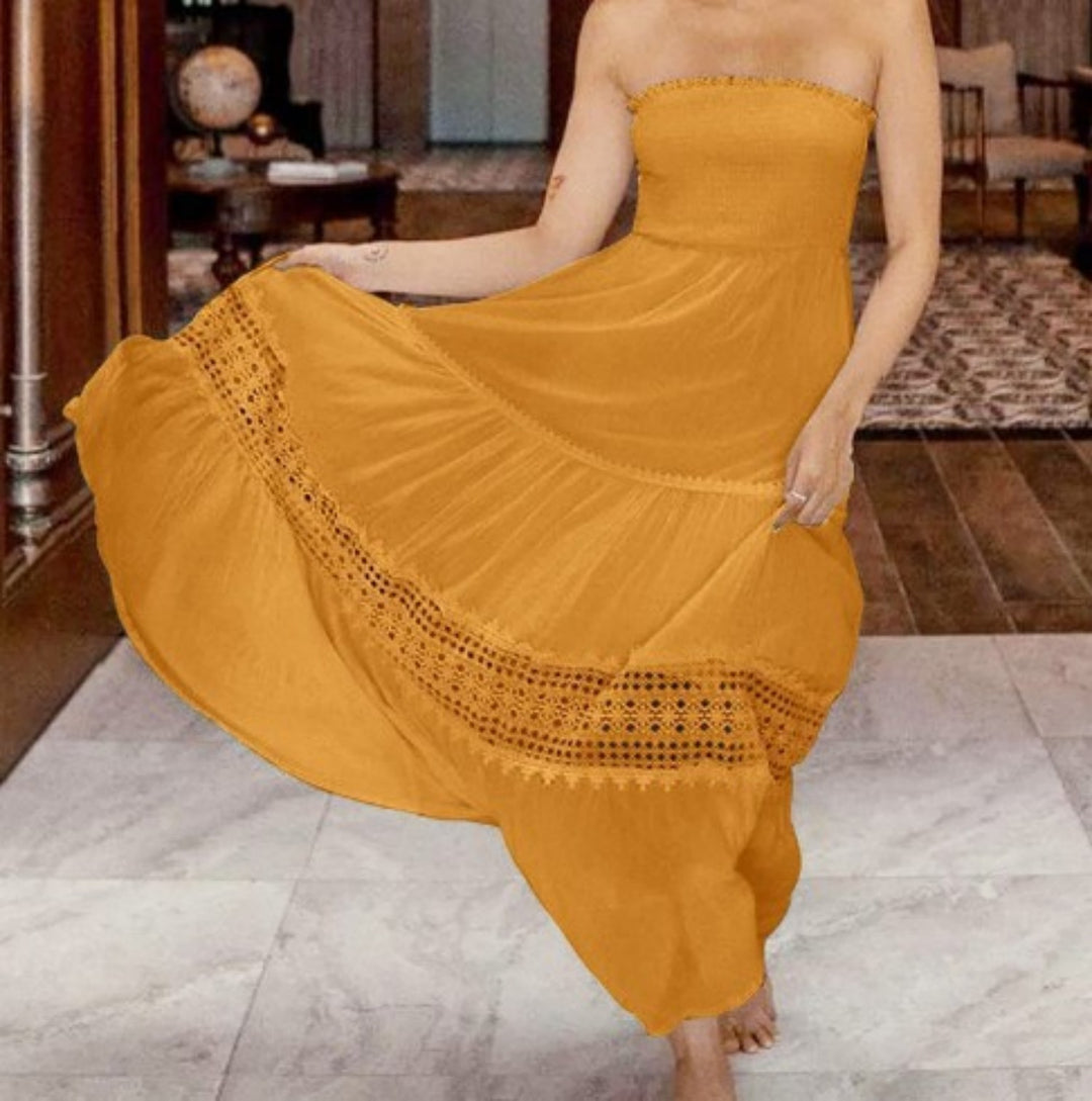 Robe Longue Femme Dentelle Patchwork – Coupe Décontractée Vacances