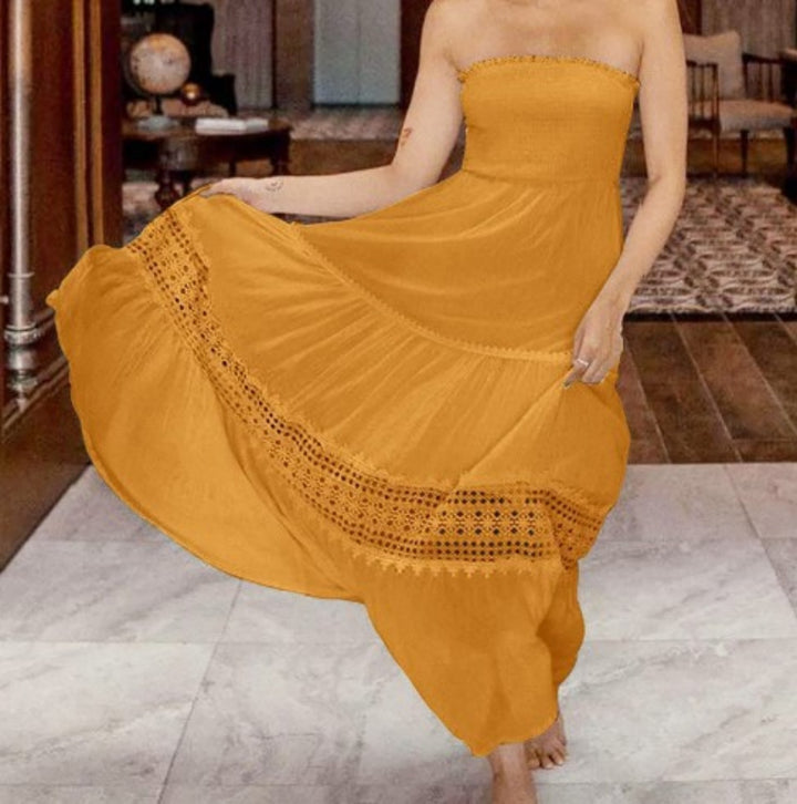 Robe Longue Femme Dentelle Patchwork – Coupe Décontractée Vacances
