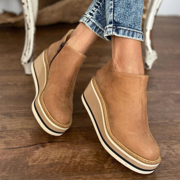 Bottes Femme à Semelle Compensée – Tige Basse à Fermeture Zippée