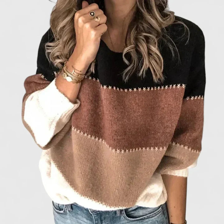 Gestreifter Pullover für Damen – Rundhalsausschnitt, weiches Strickmaterial, legere Passform