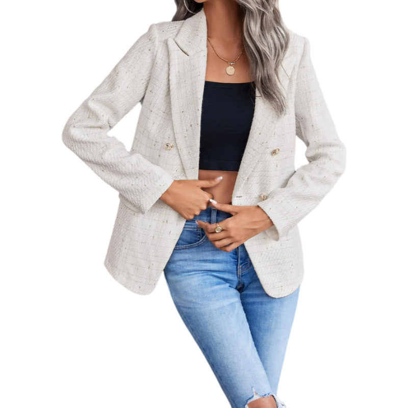 Blazer Femme en Tweed – Coupe Structurée à Double Boutonnage