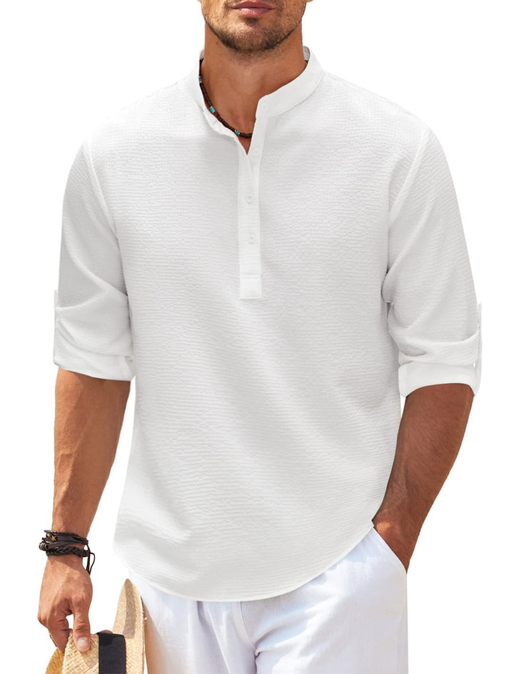 Camicia Uomo Collo Dritto Tessuto Testurizzato – Tocco Casual Chic