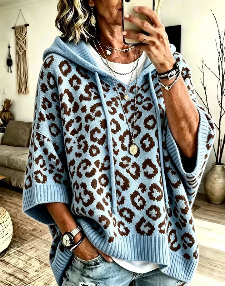 Damen-Kapuzenpullover mit Leopardenmuster – Lässige Strickwaren