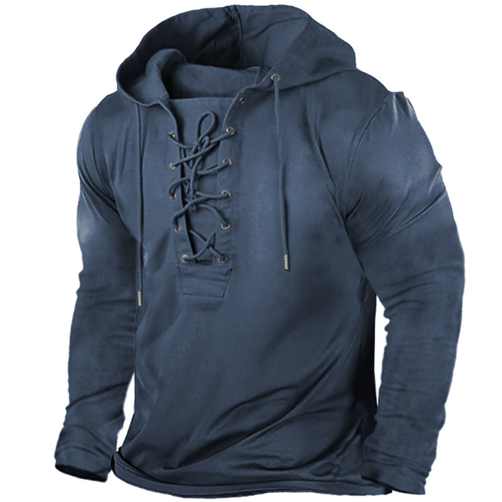 Herren-T-Shirt mit Kapuze und Schnürung – Langarm, lässiger Schnitt
