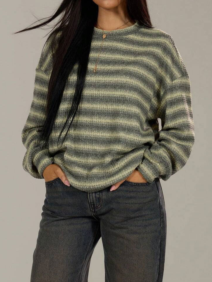 Pull Femme à Rayures en Maille – Col Rond Ample
