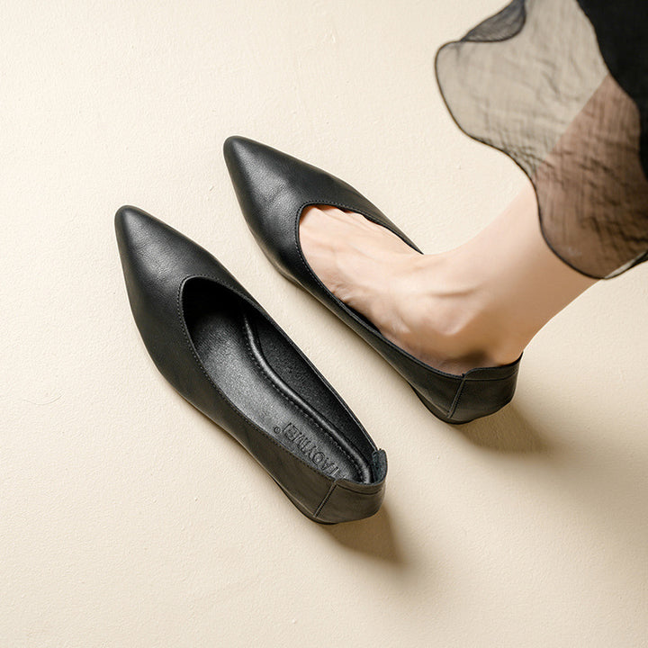 Escarpins Femme Cuir – Bout Pointu Talon Épais Confort