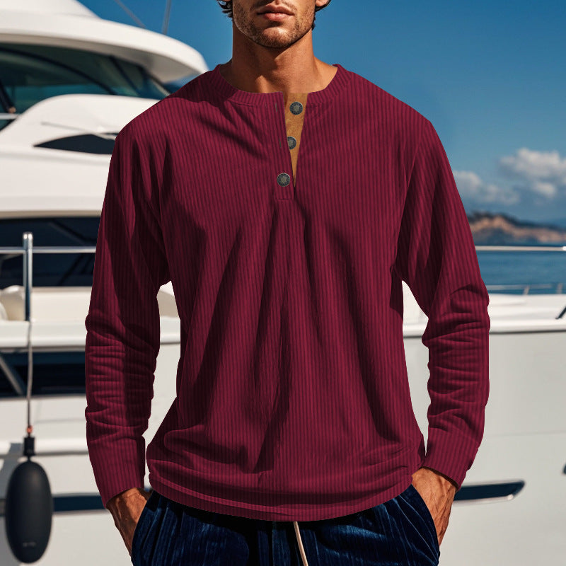 Herren-Hemd im Henley-Stil aus geripptem Baumwollcord - Schmale Passform