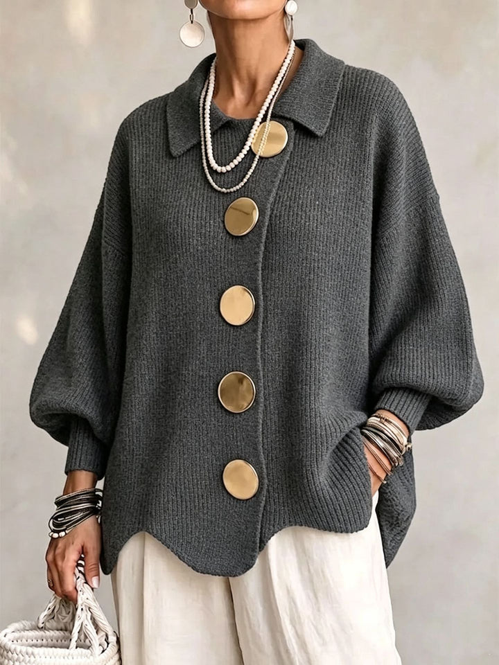 Cardigan Femme en Maille – Coupe Ample à Col Revers Boutonné