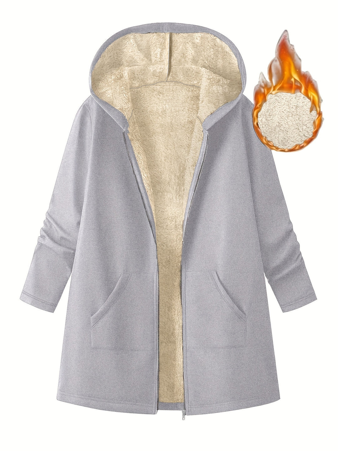 Manteau Femme à Capuche Doublé Polaire – Longueur Mi-cuisse Coupe Décontractée
