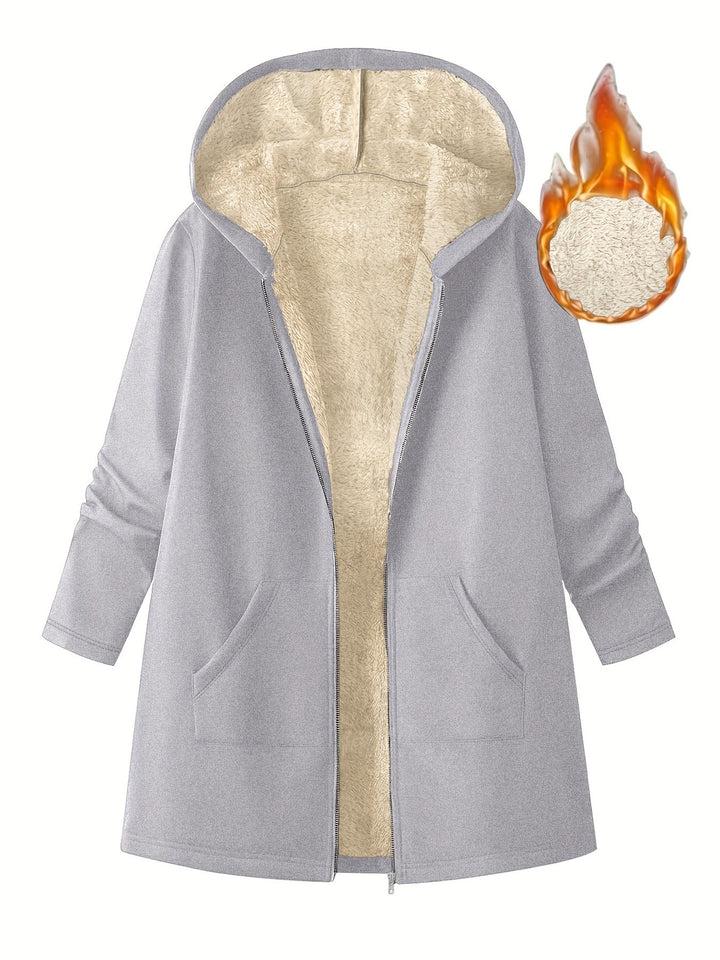 Manteau Femme à Capuche Doublé Polaire – Longueur Mi-cuisse Coupe Décontractée