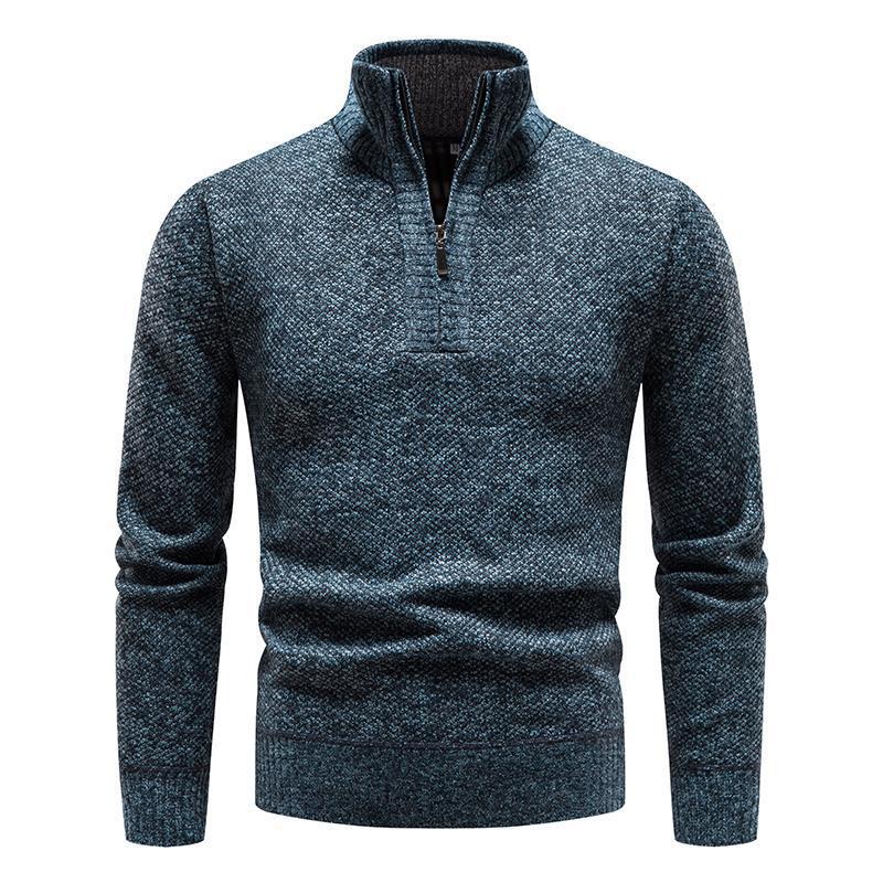 Herren-Pullover aus Baumwolle mit Stehkragen - Schmale Passform und Jacquard-Muster mit halbem Reißverschluss