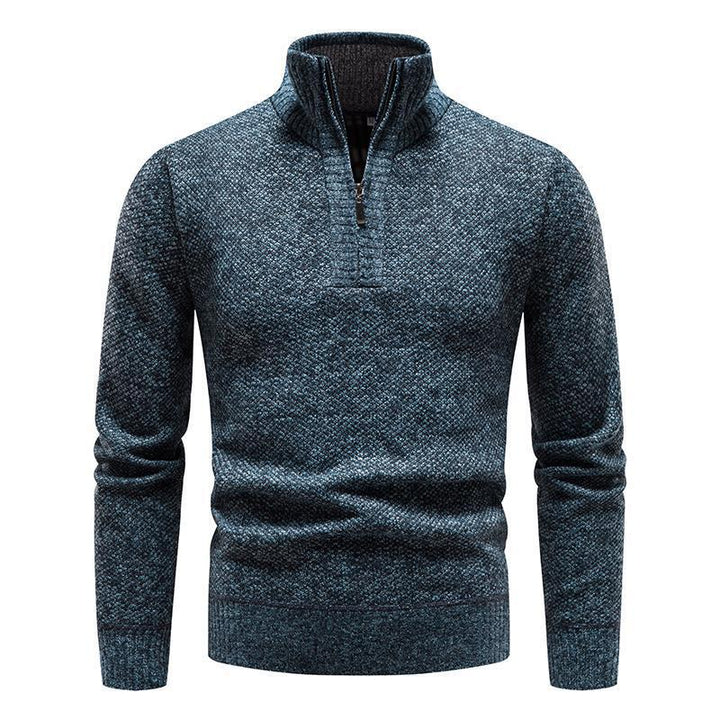 Herren-Pullover aus Baumwolle mit Stehkragen - Schmale Passform und Jacquard-Muster mit halbem Reißverschluss