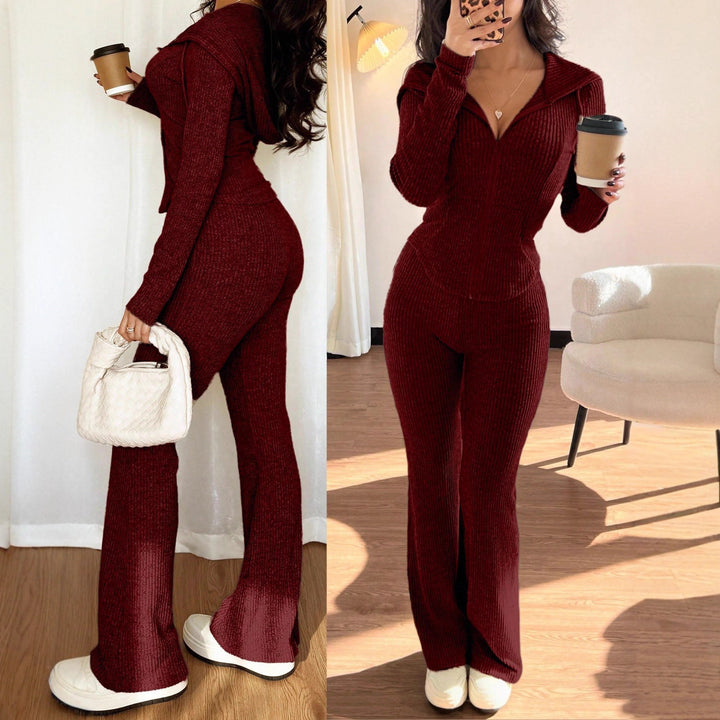 Ensemble Deux Pièces Femme – Veste Manches Longues Décontractée et Pantalon Évasé