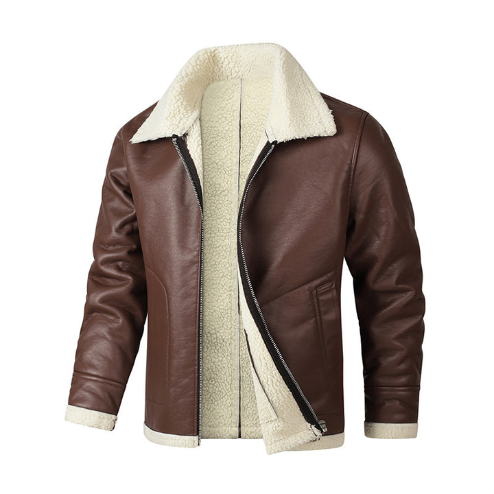 Herrenjacke aus echtem Leder – Dickes Fleece-Futter, taillierte Passform