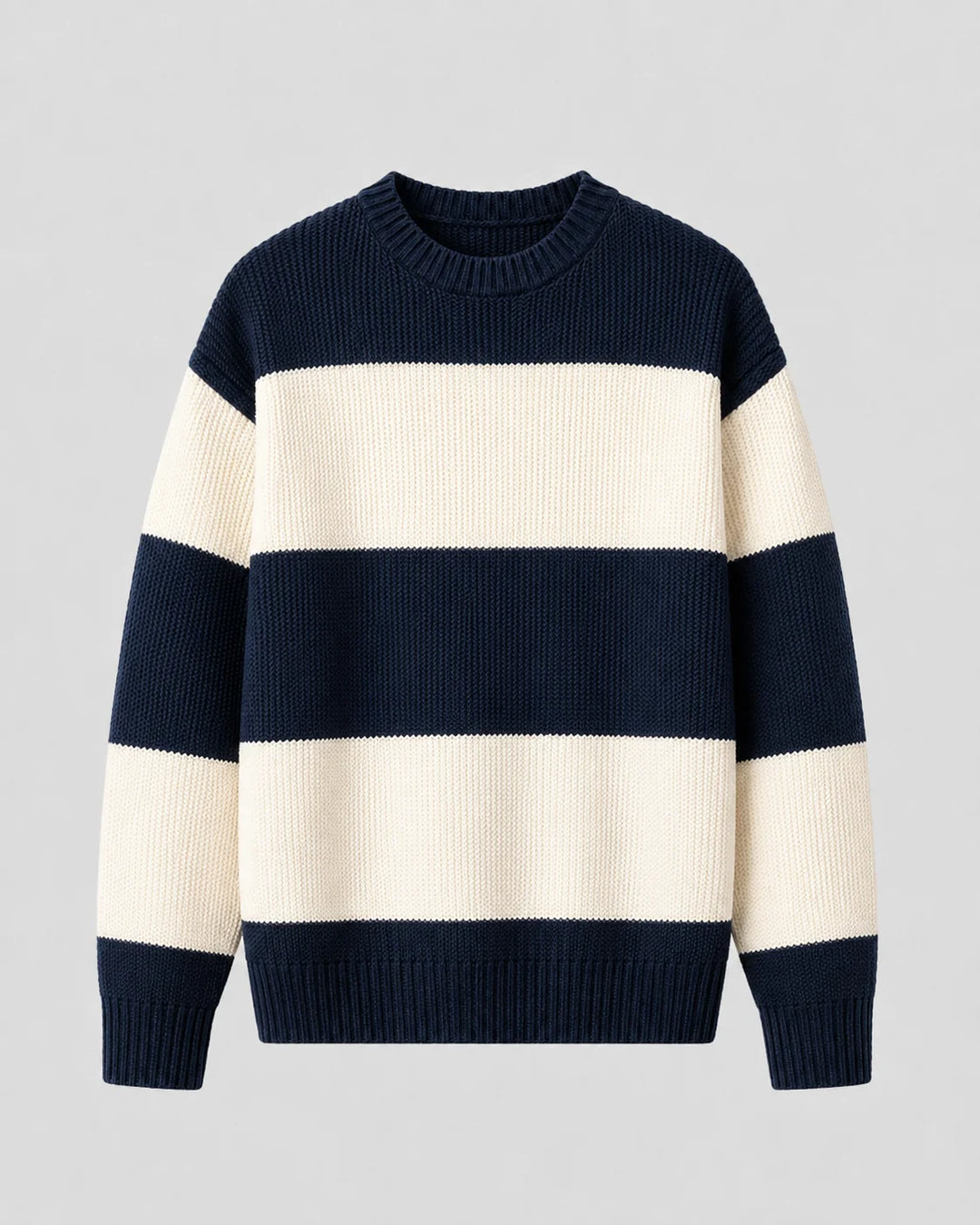 Unisex-sweater med striber, løs pasform og rund hals - afslappet stil