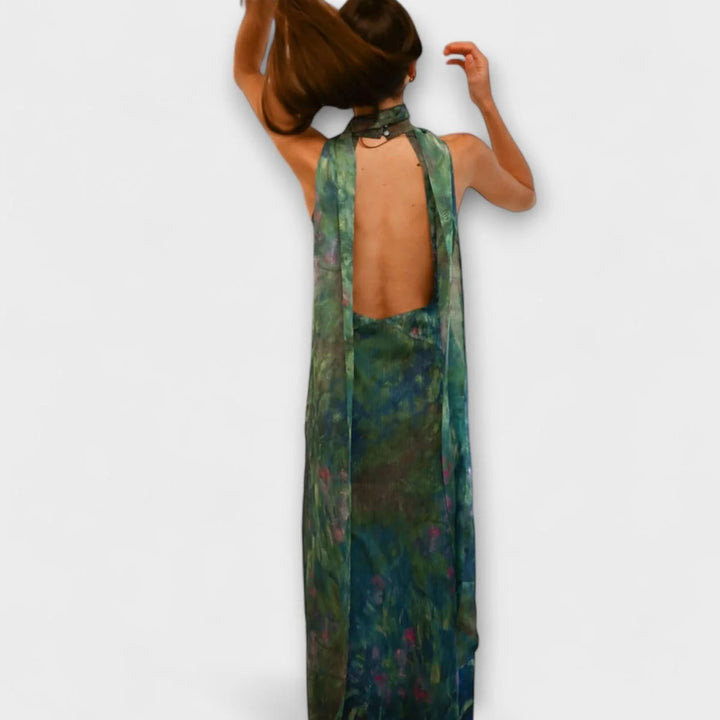 Langärmloses Damenkleid mit freiem Rücken – ausgestelltes Design mit Schleifendetail