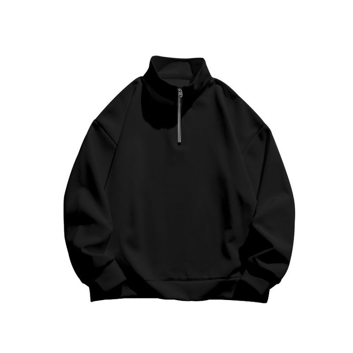 Herren-Pullover mit halbem Reißverschluss und geradem Kragen – Futter in gebürsteter Wolloptik