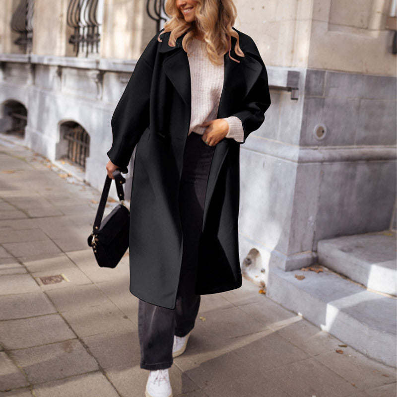 Manteau Long Femme – Coupe Ample Col Tailleur &amp; Boutonnage Élégant