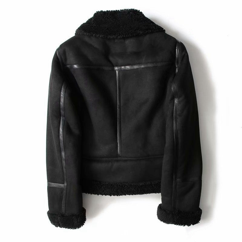 Damen-Wildlederjacke – Reverskragen im winterlichen Biker-Stil