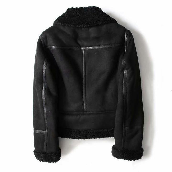 Damen-Wildlederjacke – Reverskragen im winterlichen Biker-Stil