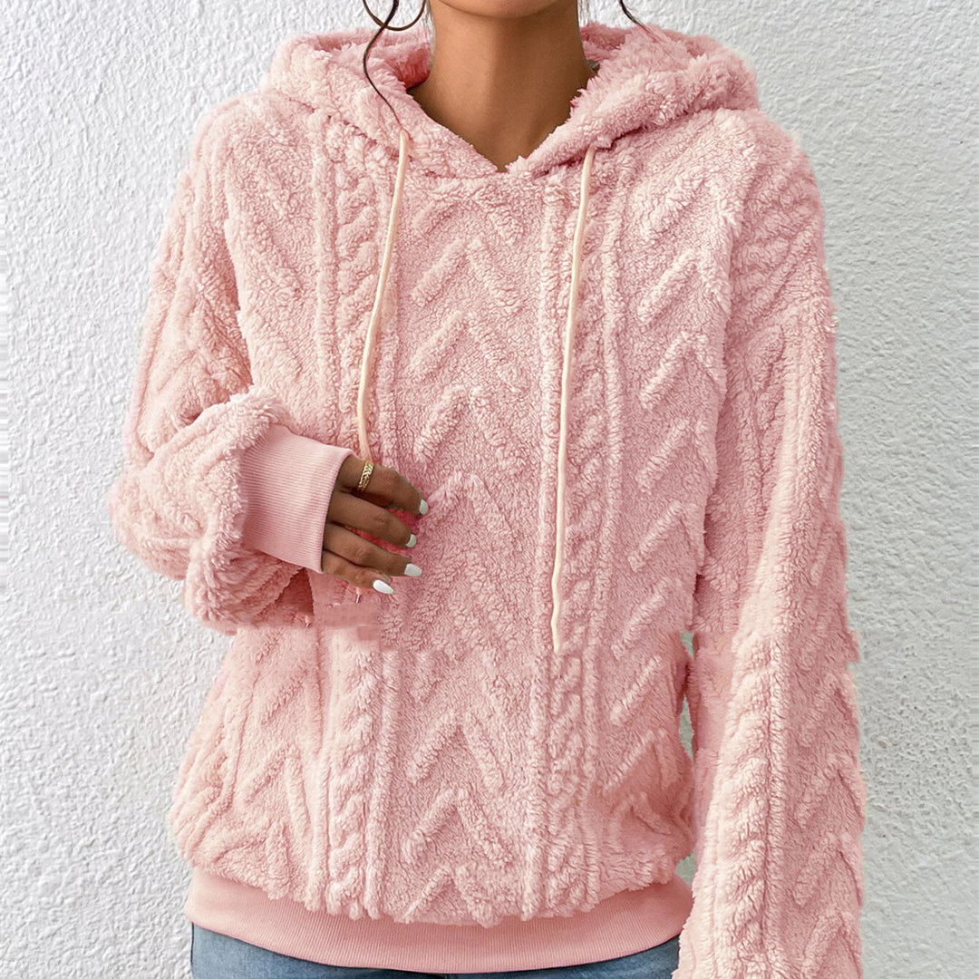 Sweat à Capuche Femme Effet Flanelle – Motif Géométrique Gaufré