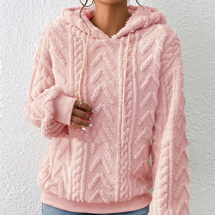 Sweat à Capuche Femme Effet Flanelle – Motif Géométrique Gaufré