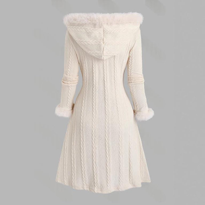 Manteau Femme à Capuche Patchwork Pied-de-Poule – Détail Nœud Longue Coupe