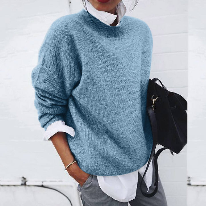 Pull Femme Effet Superposé – Maille Mi-Longue Coupe Loose