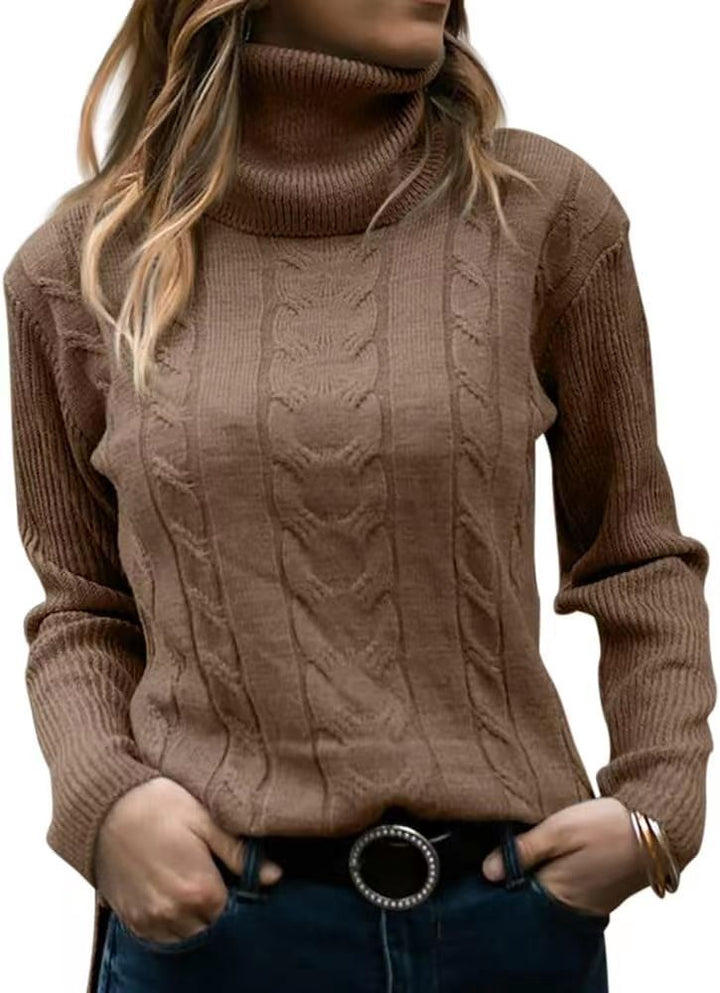 Pull Col Roulé Femme – Coupe Slim Manches Longues Style Rétro