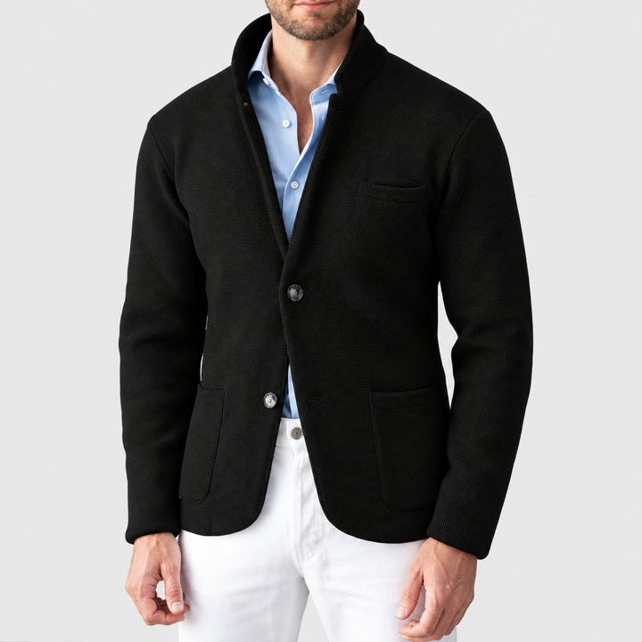 Cardigan Homme en Coton Mélangé – Col Montant et Poches Plaquées