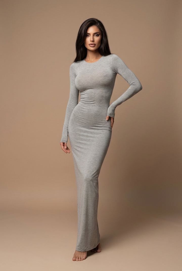 Robe Midi Femme – Coupe Ajustée Taille Haute Col Rond