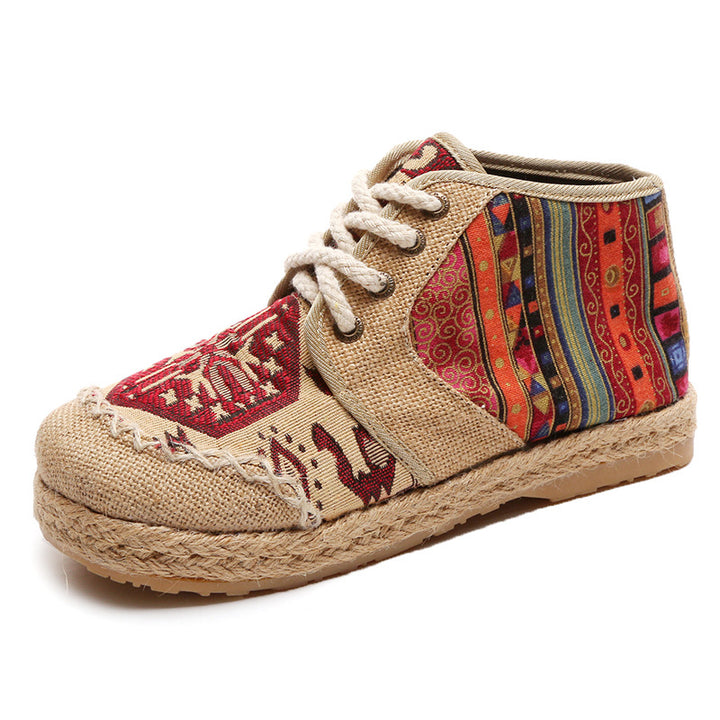 Sneakers voor dames van geborduurd katoenen canvas - Hoog model met etnisch motief